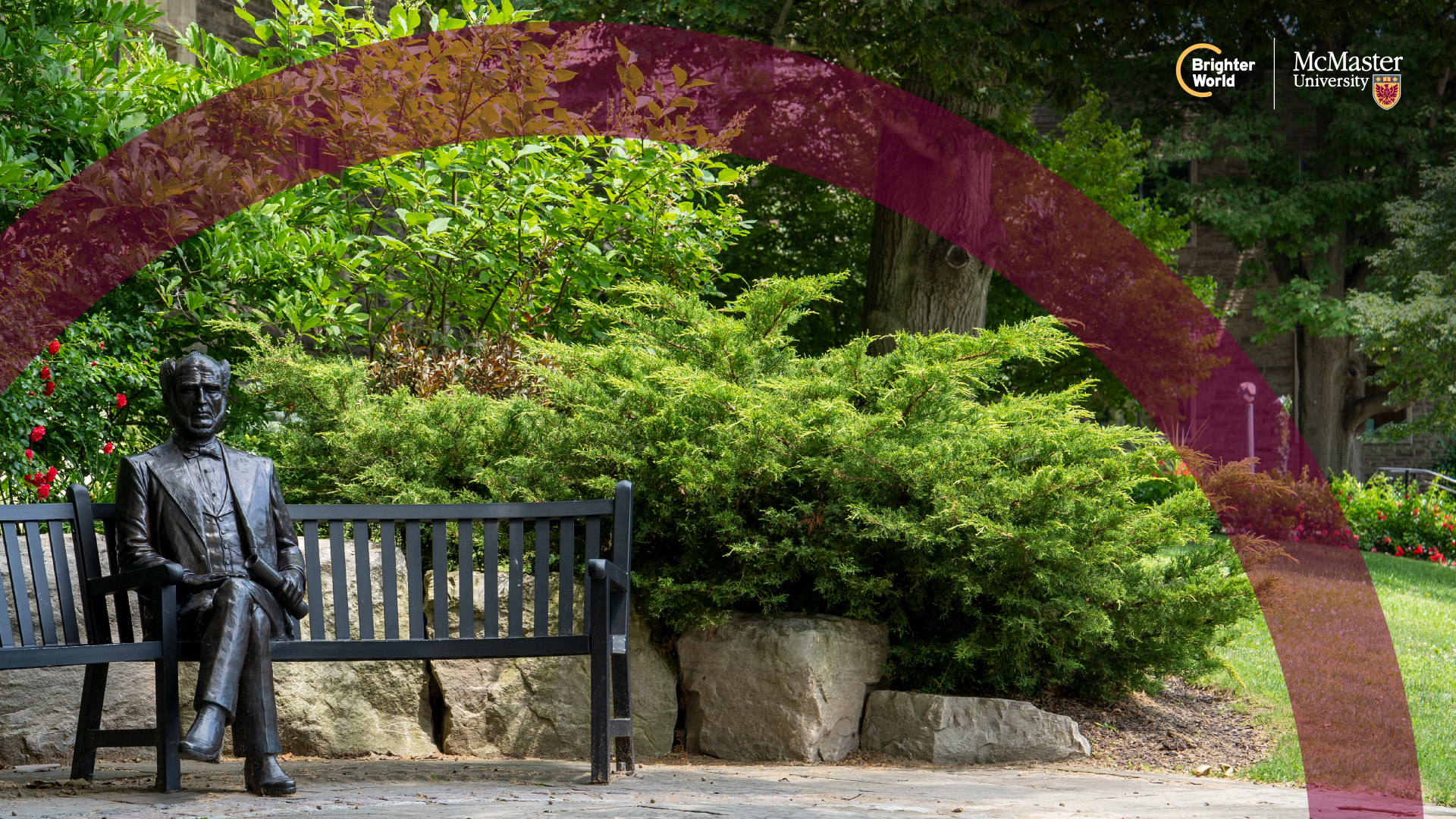 the Senator William McMaster Statue, a bronze statue of the founder of the university sitting.