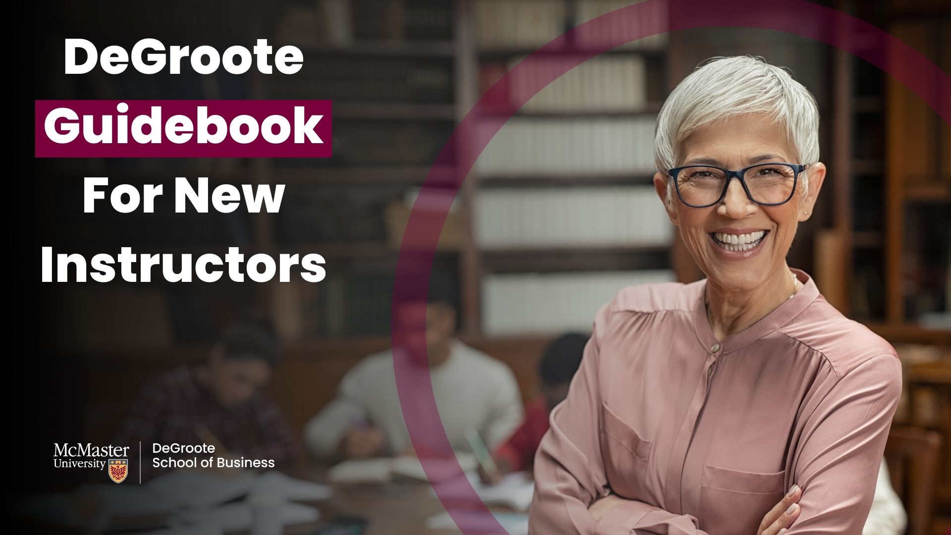 Older woman with short hair and glasses smiling while standing with arms crossed. Text reads: